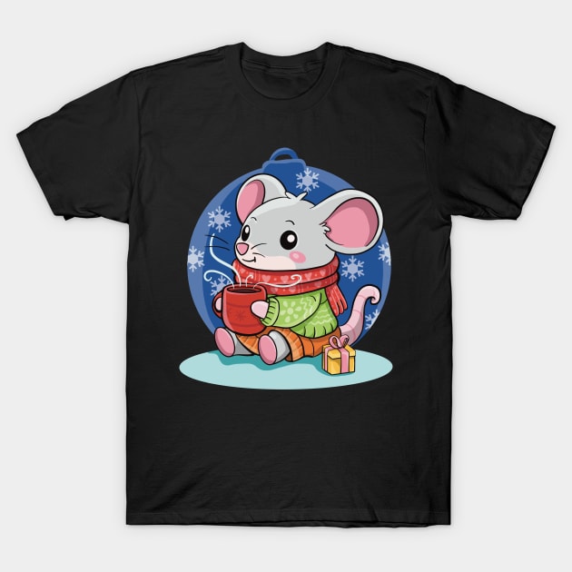 Cute Christmas Mouse With Hot Cocoa T-Shirt by Shadowisper